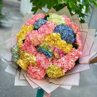 Букет из 25 цветных гортензий