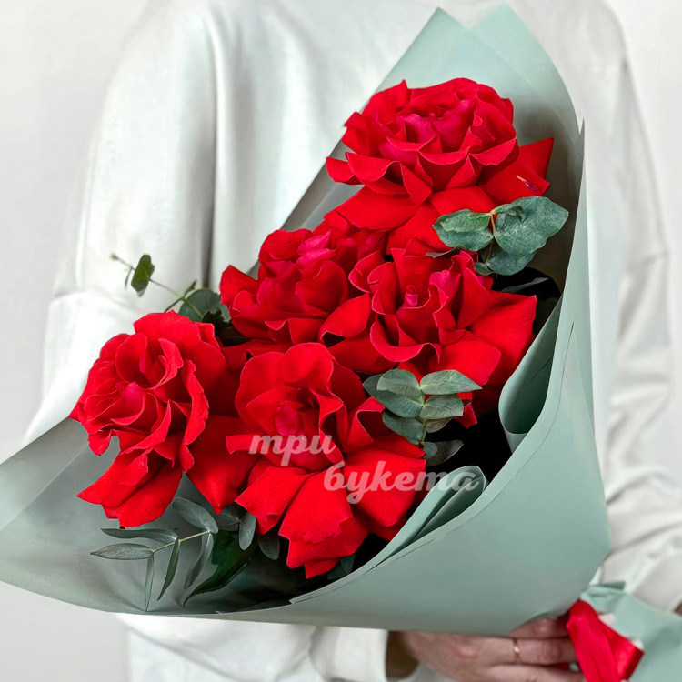 Букет из 5 красных французских роз Нина (крупный план)